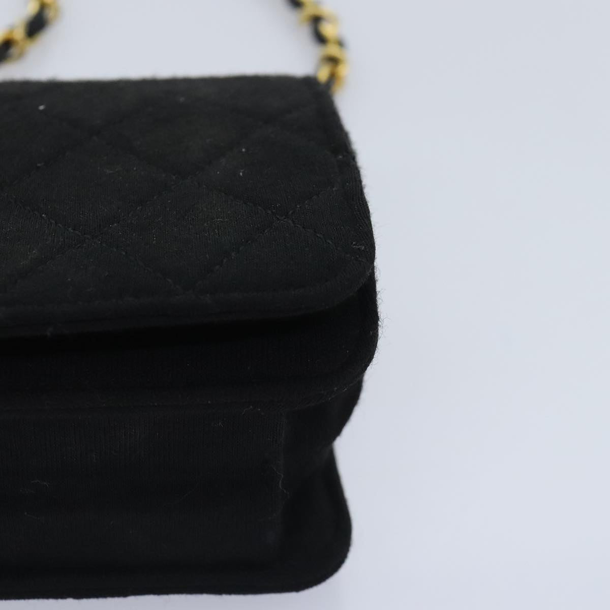 CHANEL Matelasse Chain Shoulder Bag Cotton Black Gold CC Auth bs18465