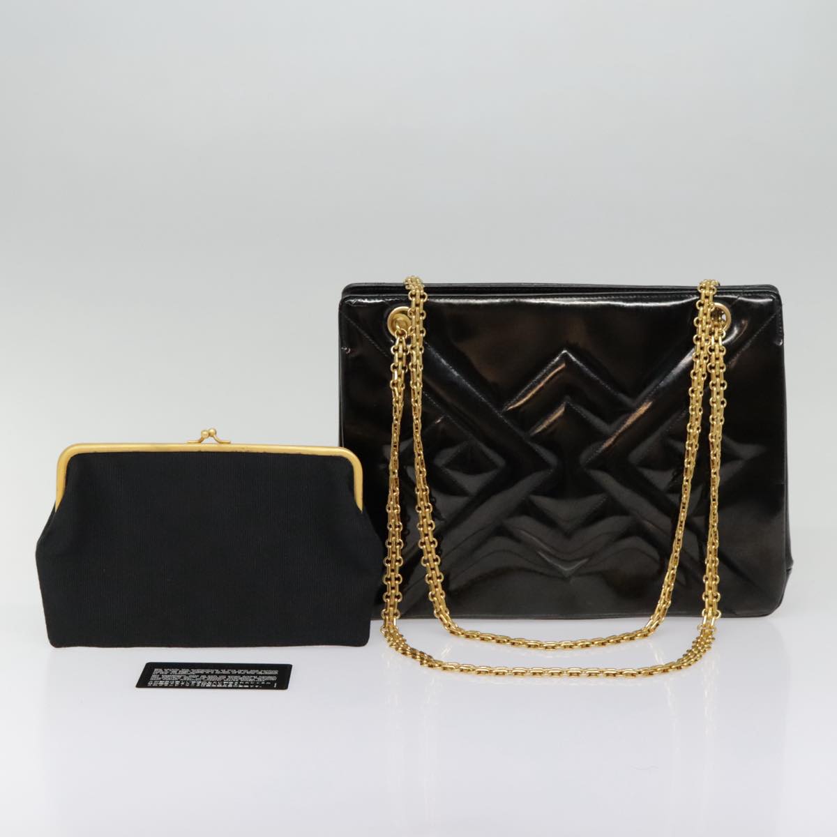 CHANEL Chain Shoulder Bag Patent leather Black Gold CC Auth bs18472