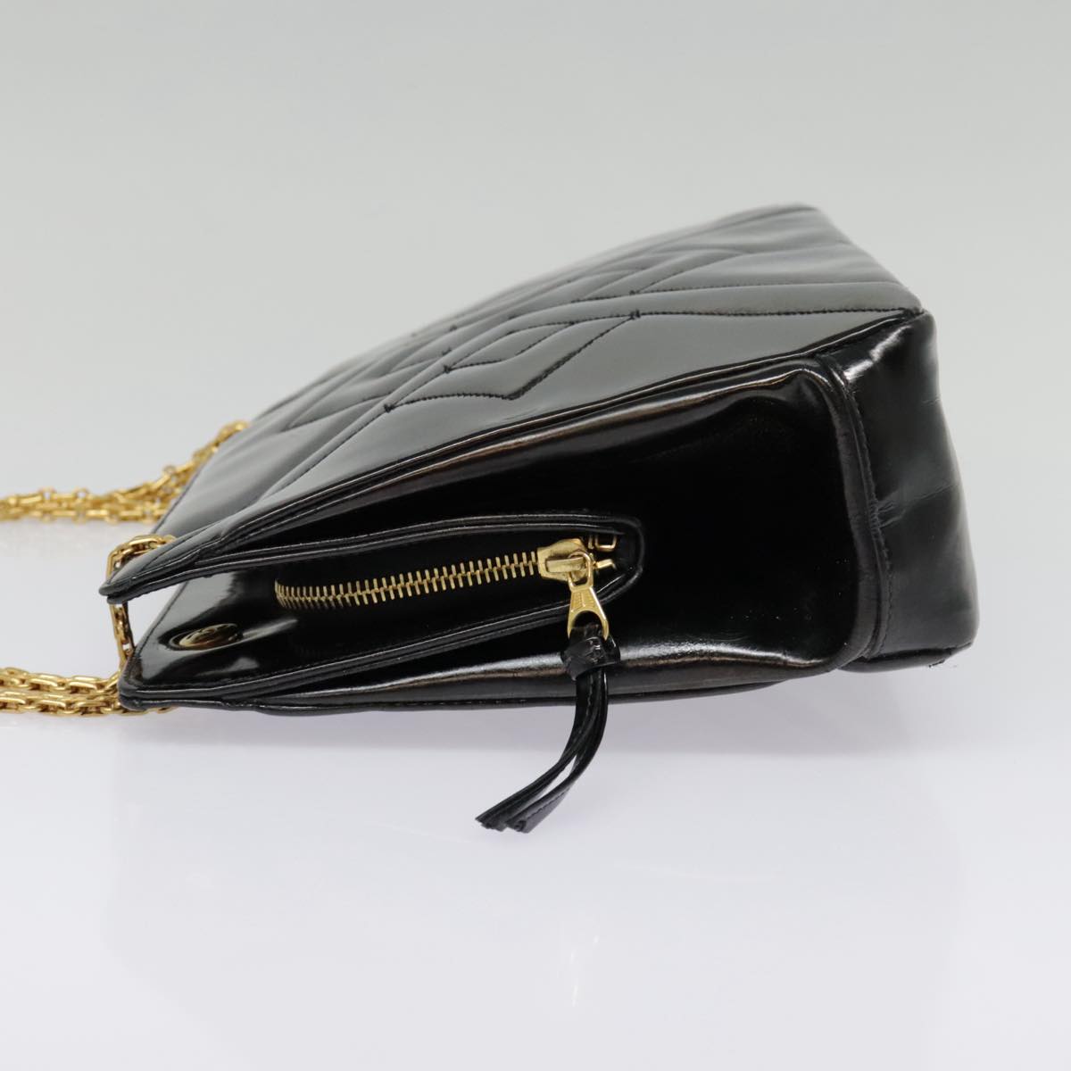 CHANEL Chain Shoulder Bag Patent leather Black Gold CC Auth bs18472