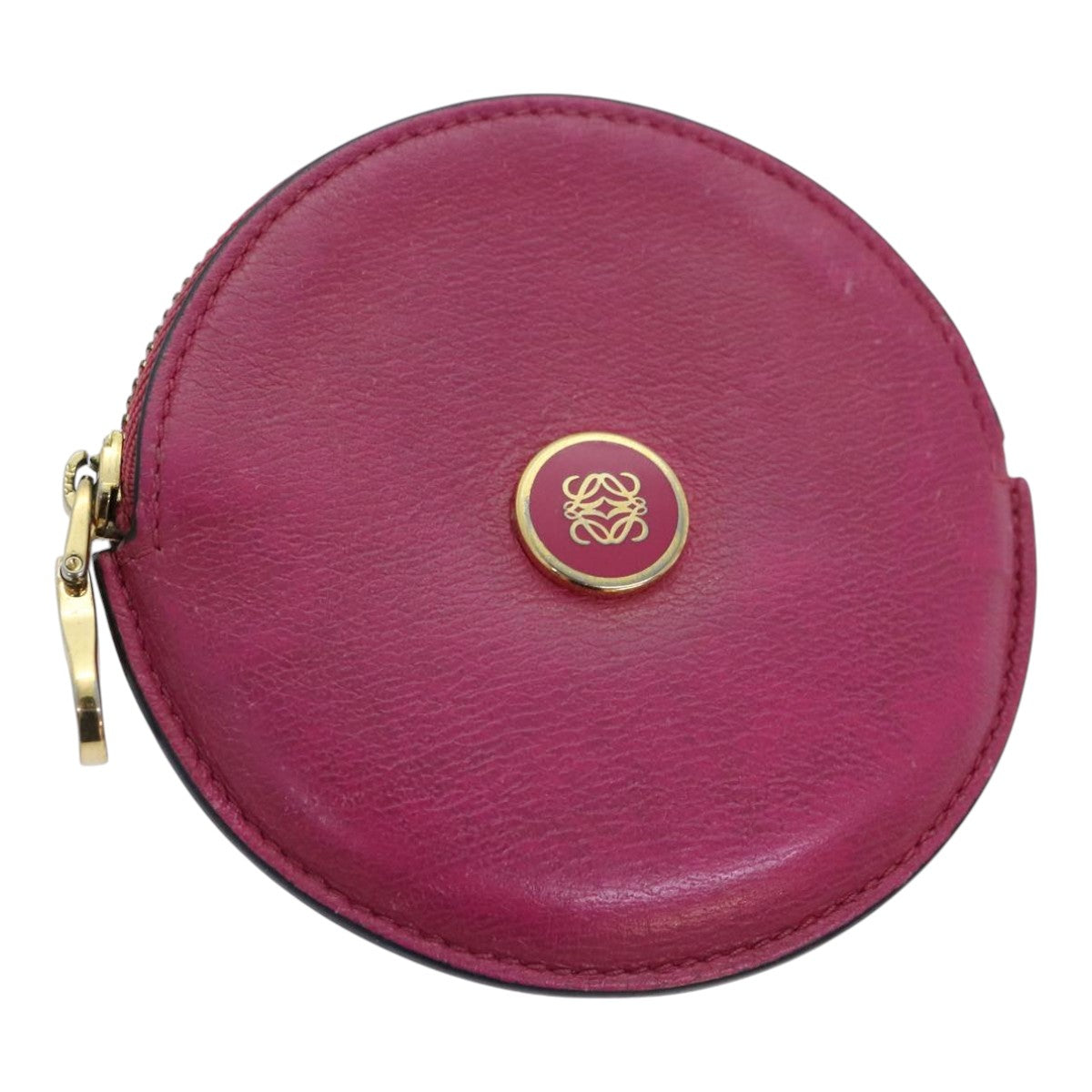 LOEWE Coin Purse Leather Pink Gold Auth bs18475