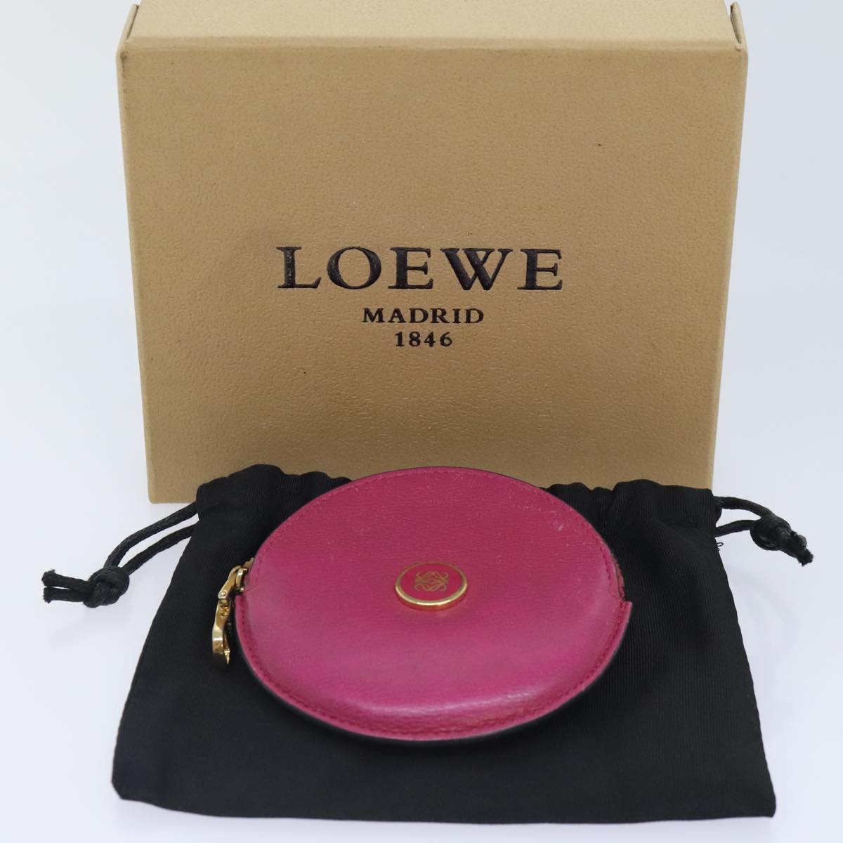 LOEWE Coin Purse Leather Pink Gold Auth bs18475