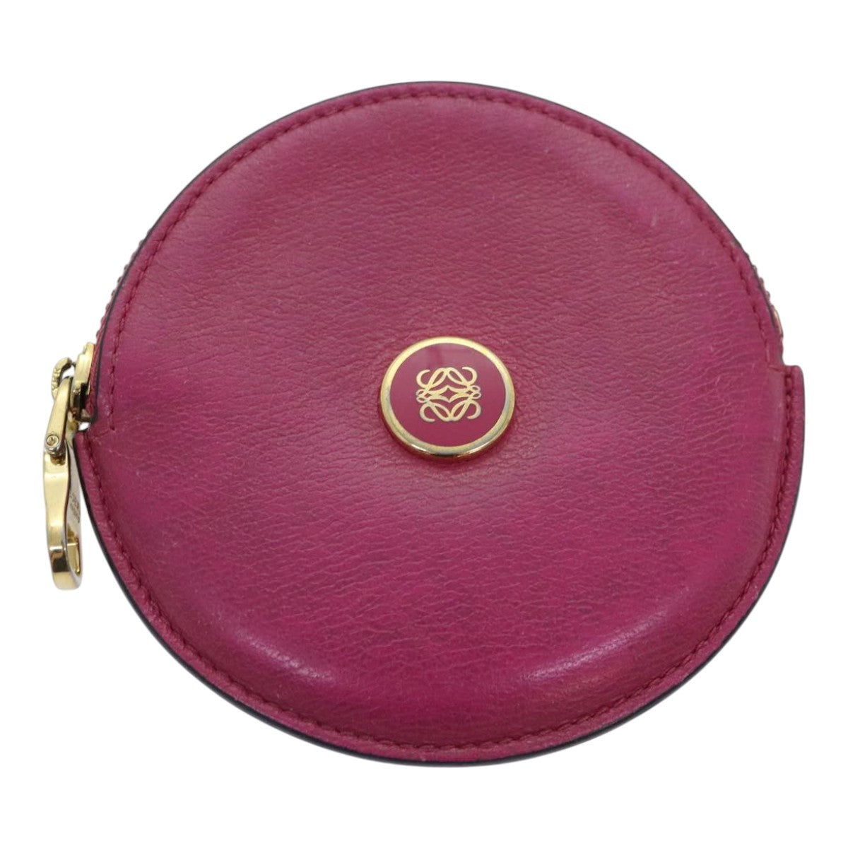 LOEWE Coin Purse Leather Pink Gold Auth bs18475