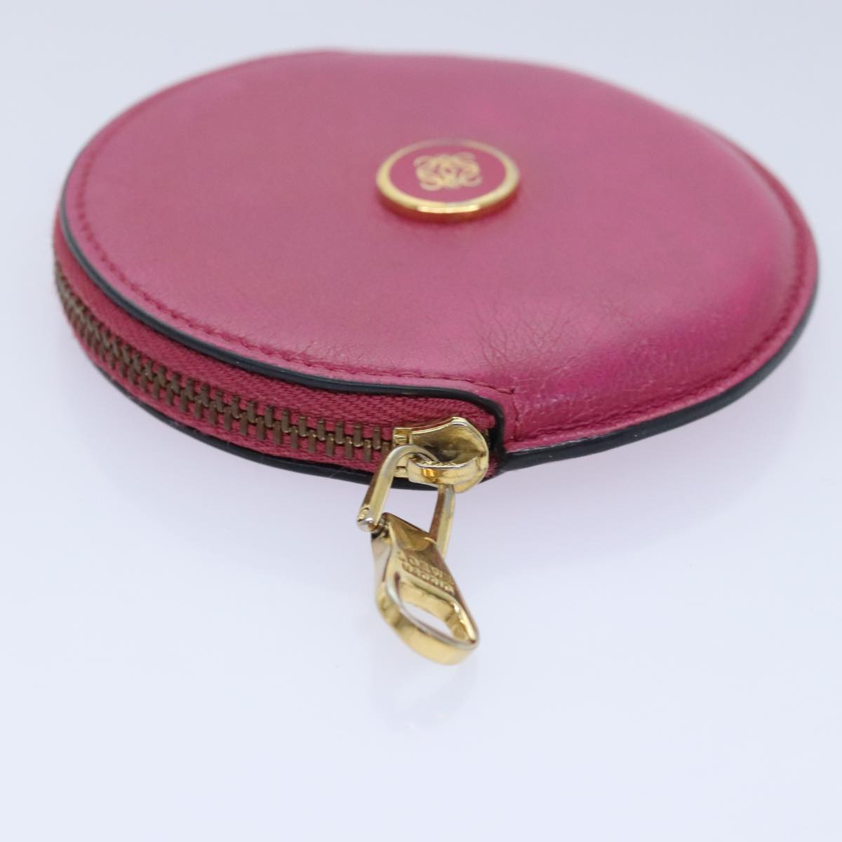 LOEWE Coin Purse Leather Pink Gold Auth bs18475