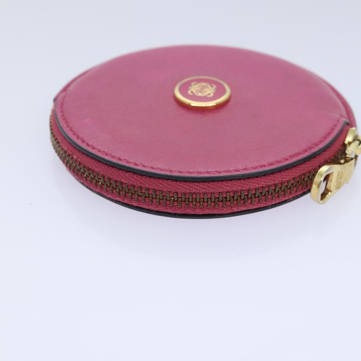 LOEWE Coin Purse Leather Pink Gold Auth bs18475