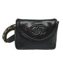CHANEL Chain Waist bag Lamb Skin Black Gold CC Auth bs18476-1