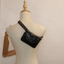 CHANEL Chain Waist bag Lamb Skin Black Gold CC Auth bs18476-21