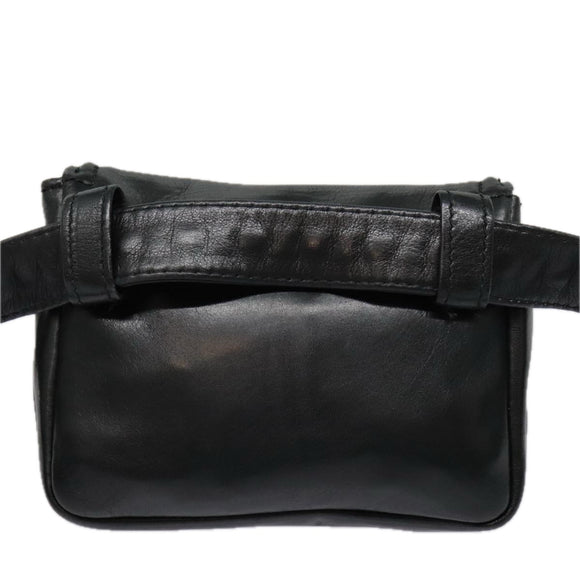 CHANEL Chain Waist bag Lamb Skin Black Gold CC Auth bs18476