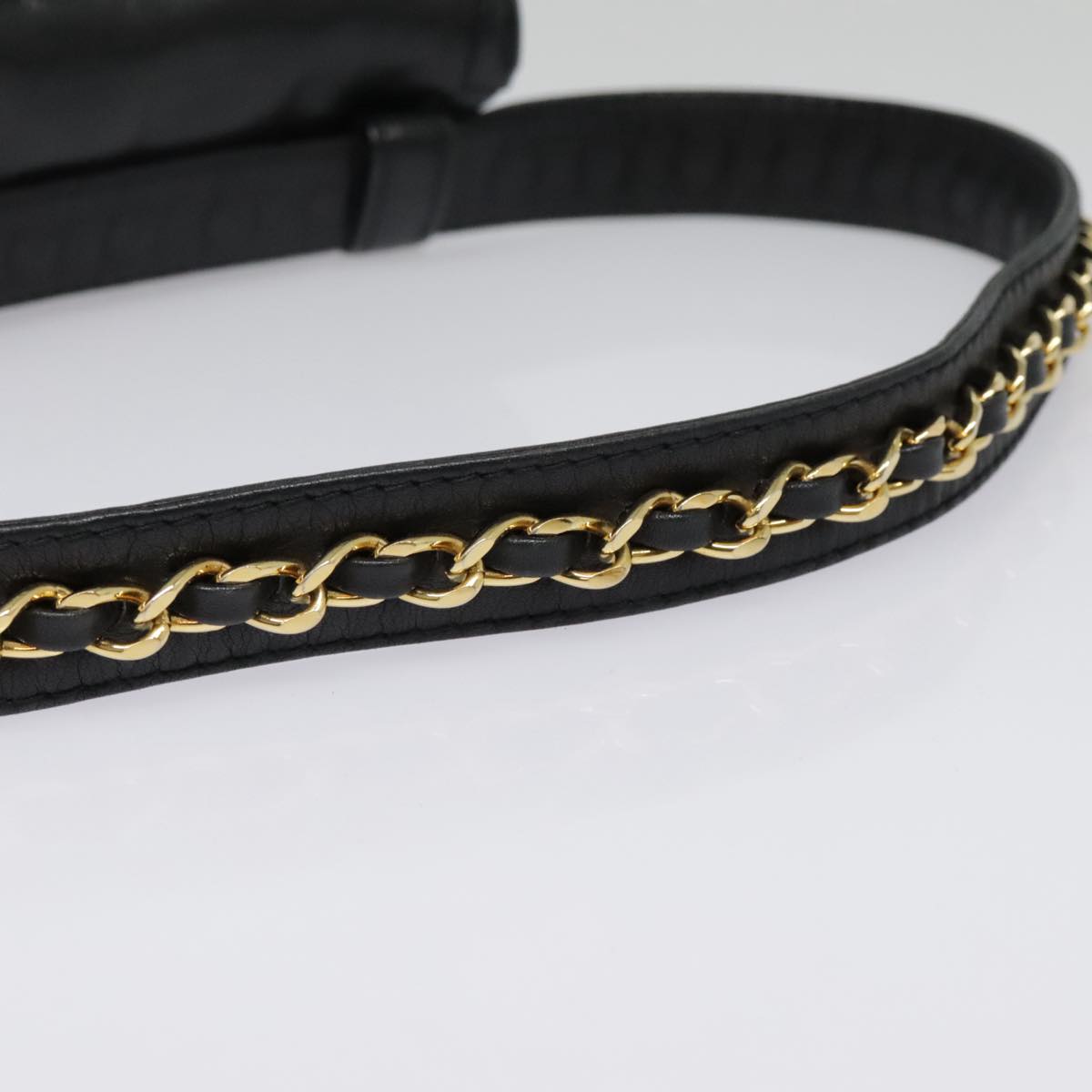 CHANEL Chain Waist bag Lamb Skin Black Gold CC Auth bs18476