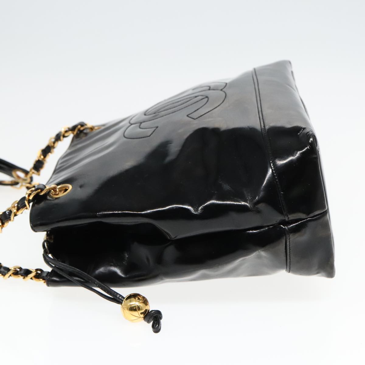 CHANEL COCO Mark Chain Shoulder Bag Patent leather Black Gold CC Auth bs18484