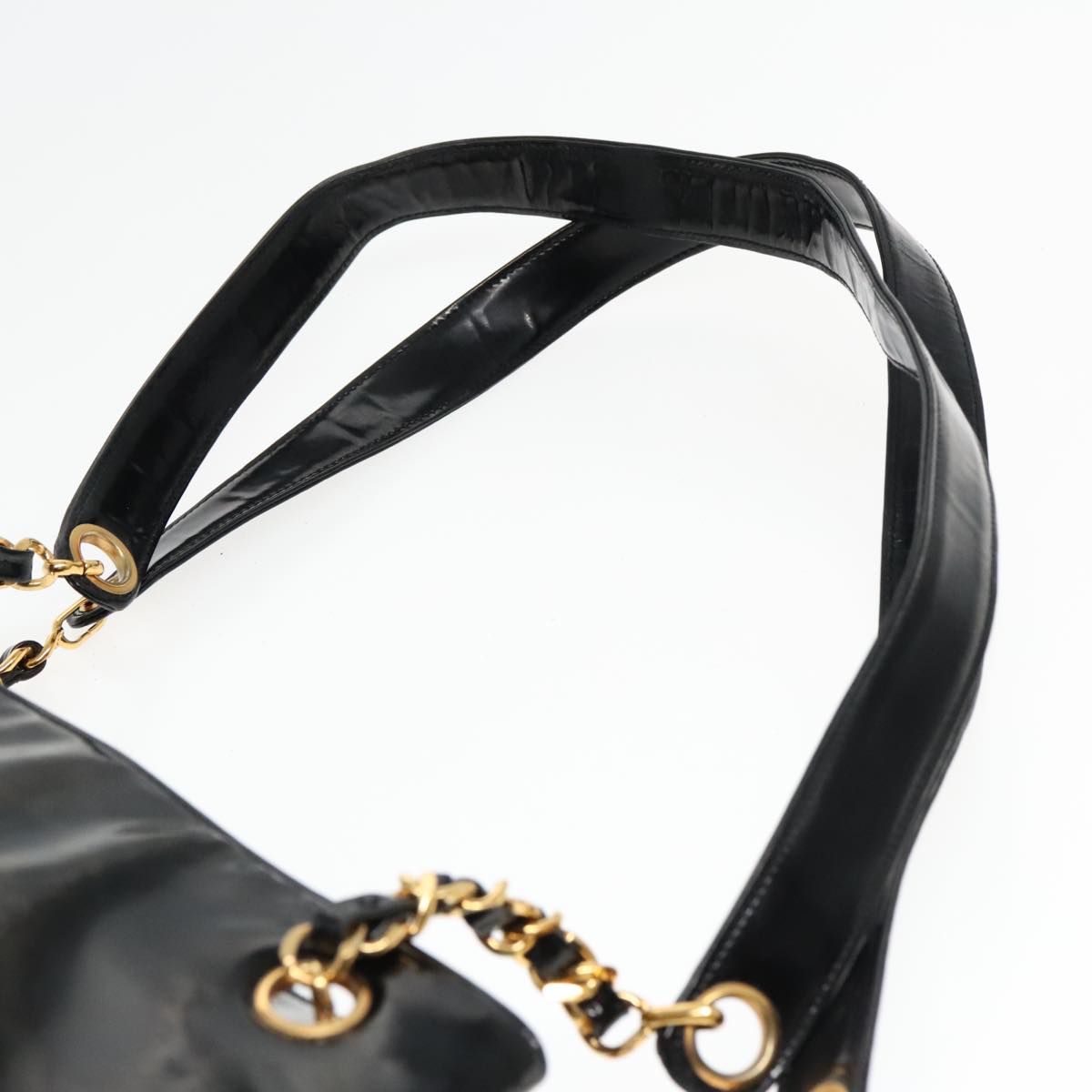 CHANEL COCO Mark Chain Shoulder Bag Patent leather Black Gold CC Auth bs18484