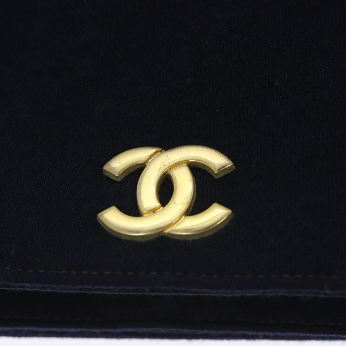 CHANEL Matelasse Chain Shoulder Bag Cotton Navy Gold CC Auth bs18486