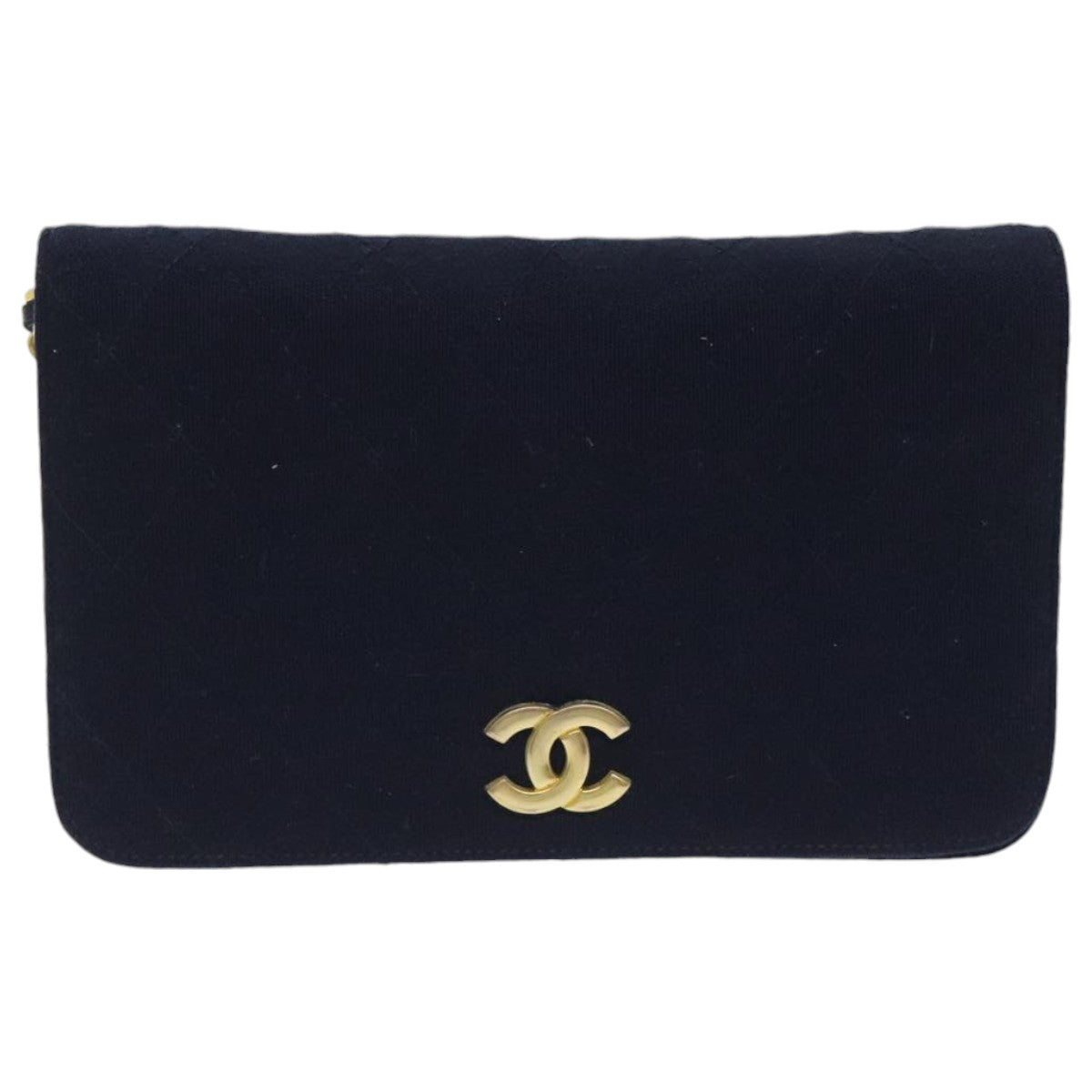 CHANEL Matelasse Chain Shoulder Bag Cotton Navy Gold CC Auth bs18486