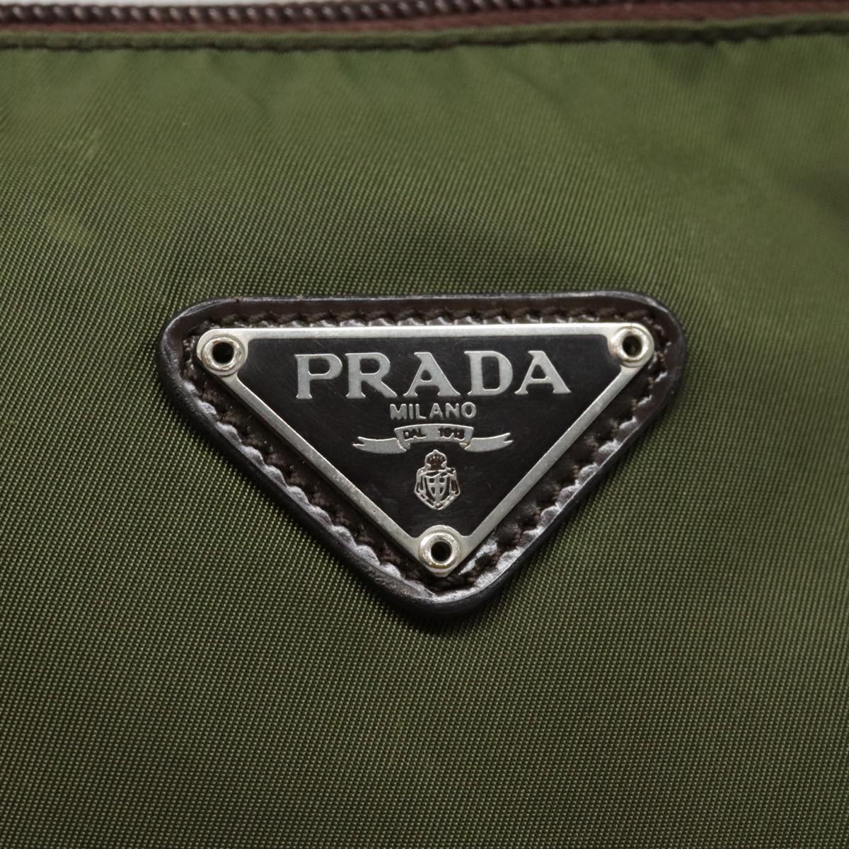 PRADA Pouch Nylon Khaki Silver Auth bs18501