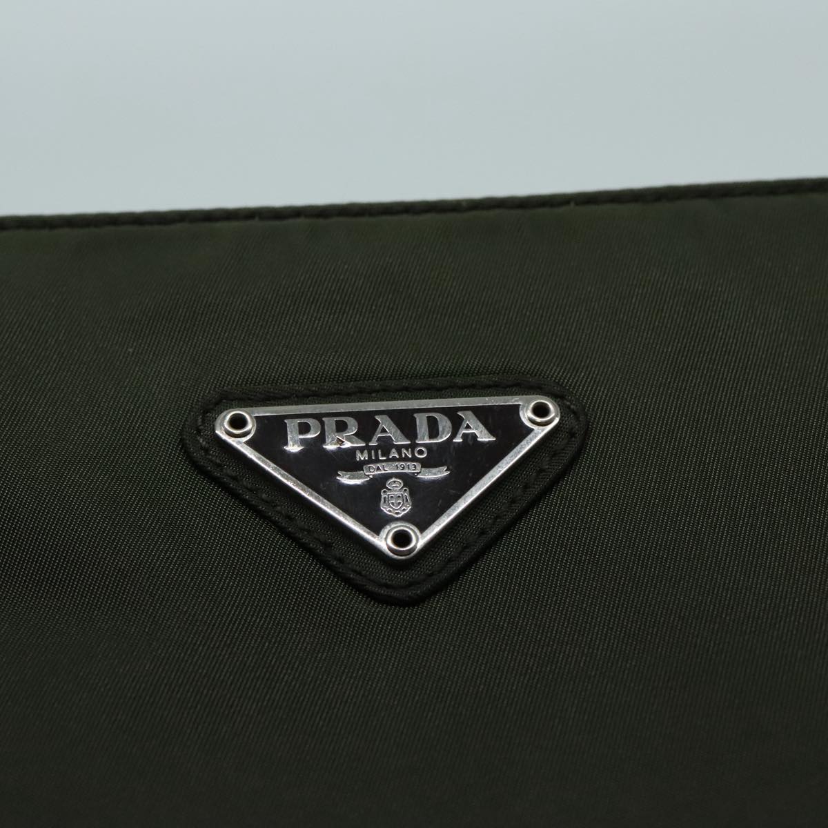 PRADA Shoulder Bag Nylon Plastic Leather Khaki Brown Silver Auth bs18502