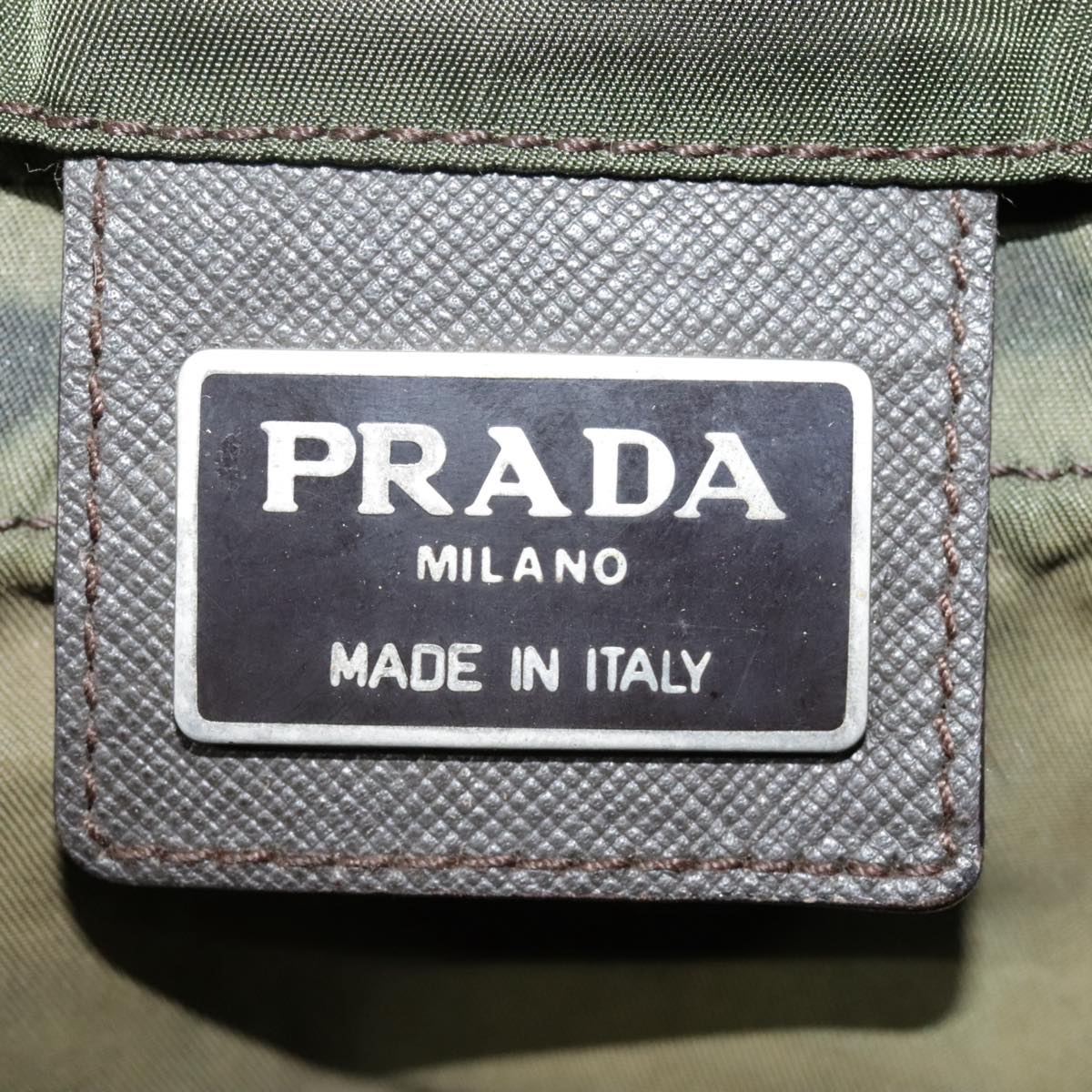 PRADA Backpack Nylon Khaki Silver Auth bs18503