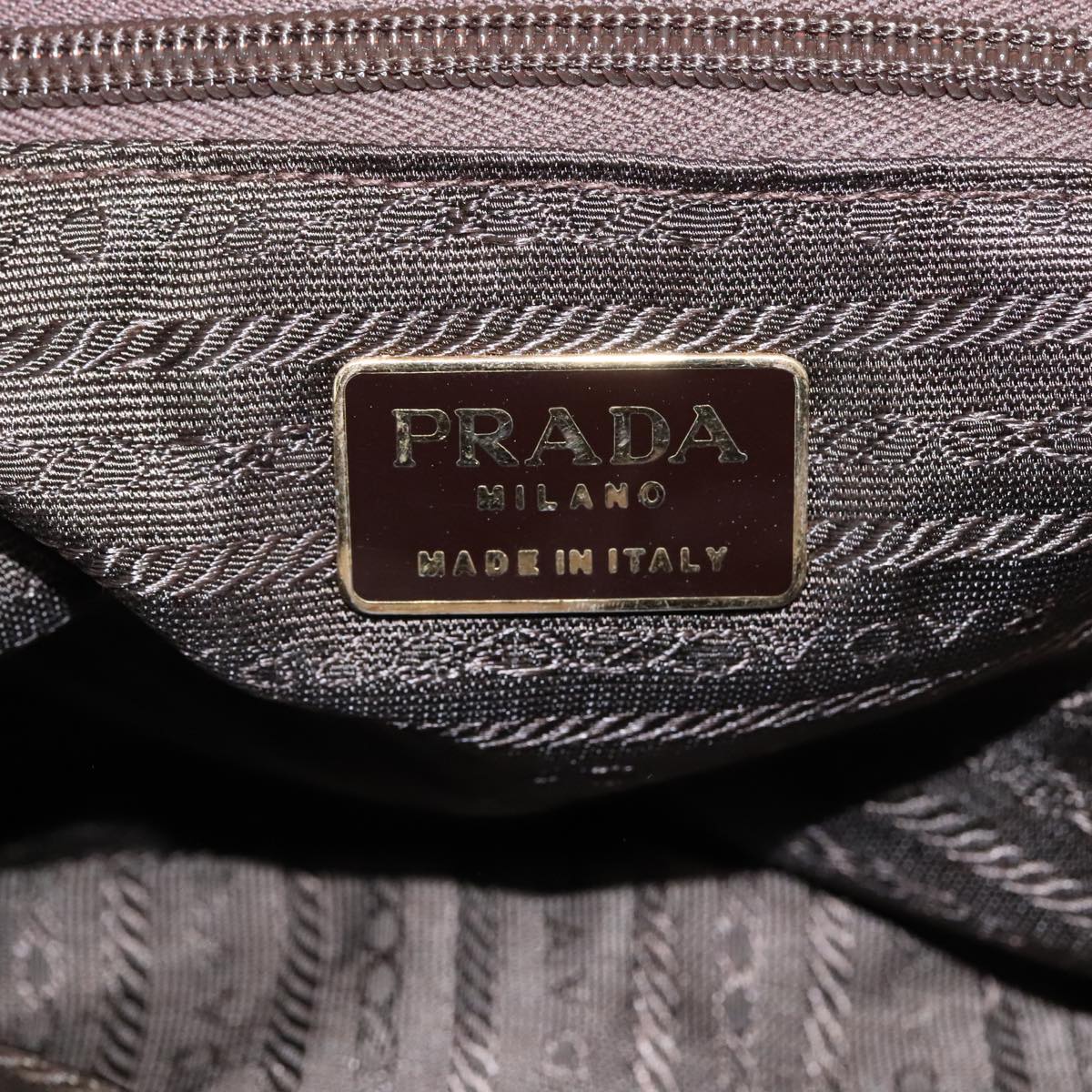 PRADA Hand Bag Nylon Silver Brown Auth bs18506