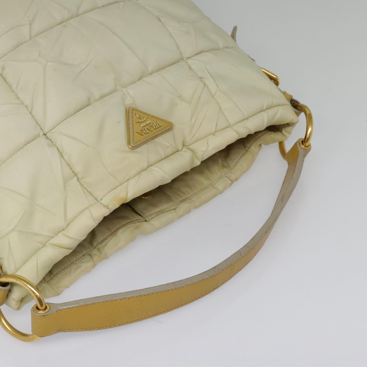 PRADA Hand Bag Nylon Beige Gold Auth bs18507