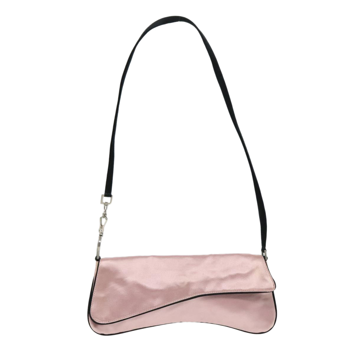 PRADA Shoulder Bag Satin Pink Silver Auth bs18508