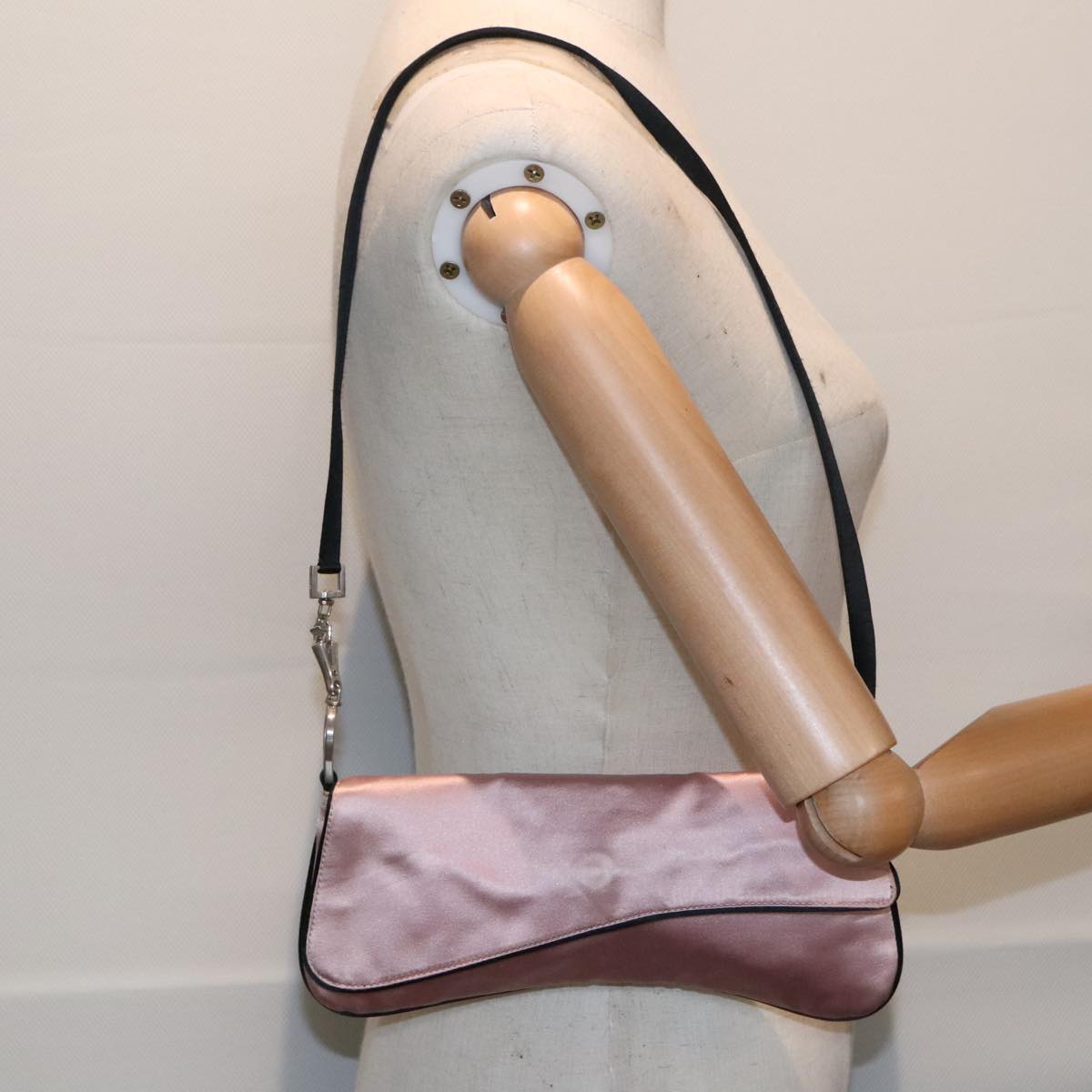 PRADA Shoulder Bag Satin Pink Silver Auth bs18508