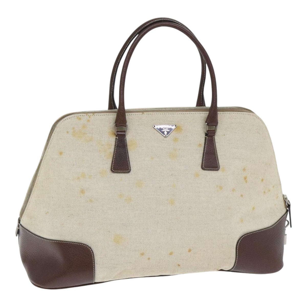 PRADA Hand Bag Canvas Beige Silver Auth bs18509