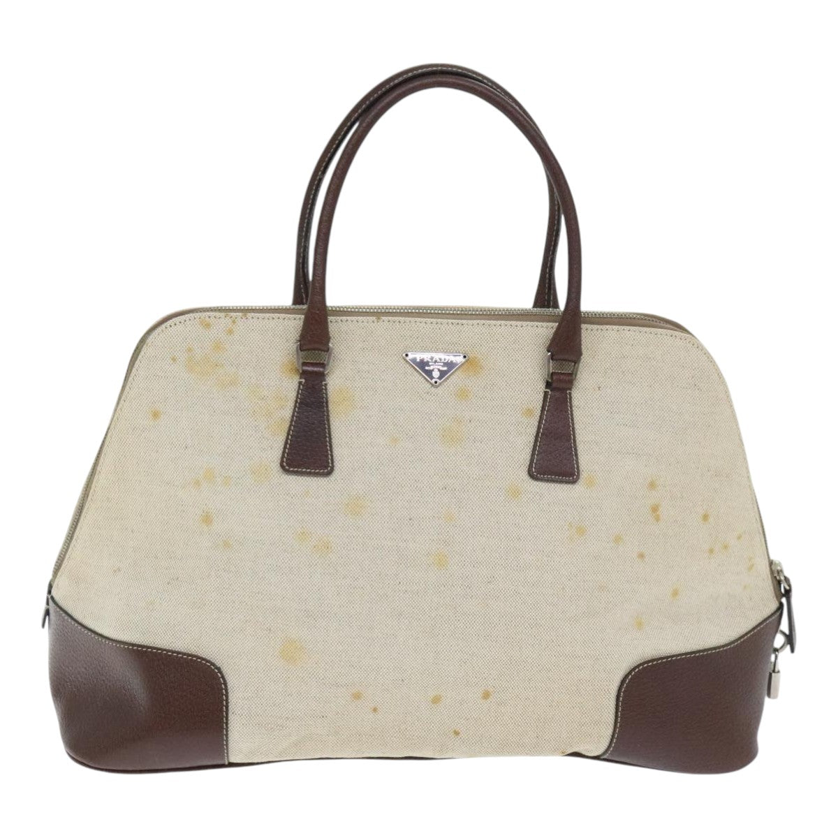 PRADA Hand Bag Canvas Beige Silver Auth bs18509