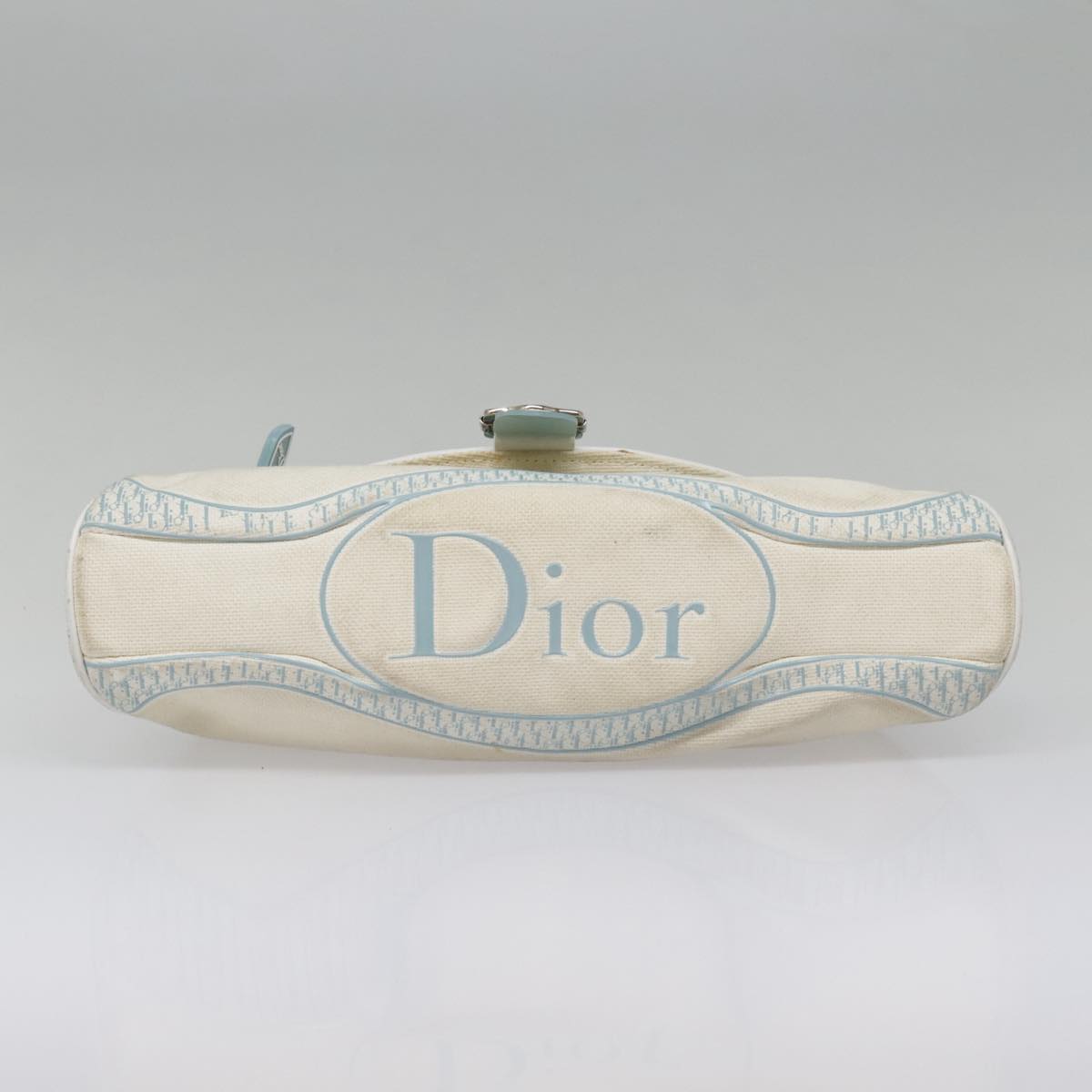 Christian Dior Shoulder Bag Canvas Blue Silver Auth bs18511