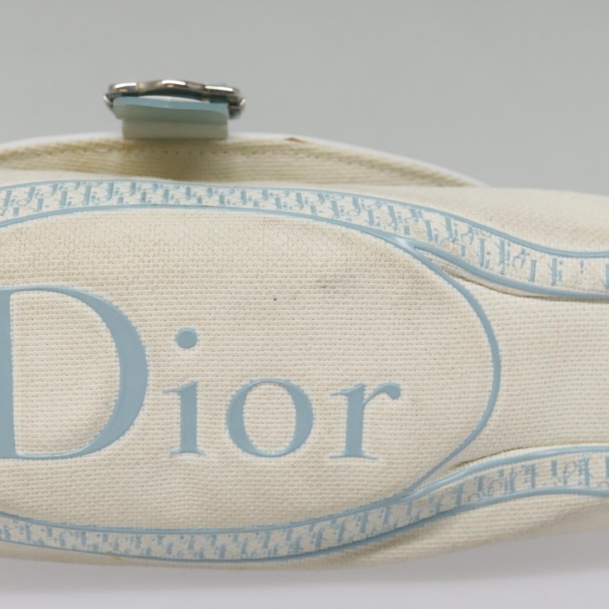 Christian Dior Shoulder Bag Canvas Blue Silver Auth bs18511