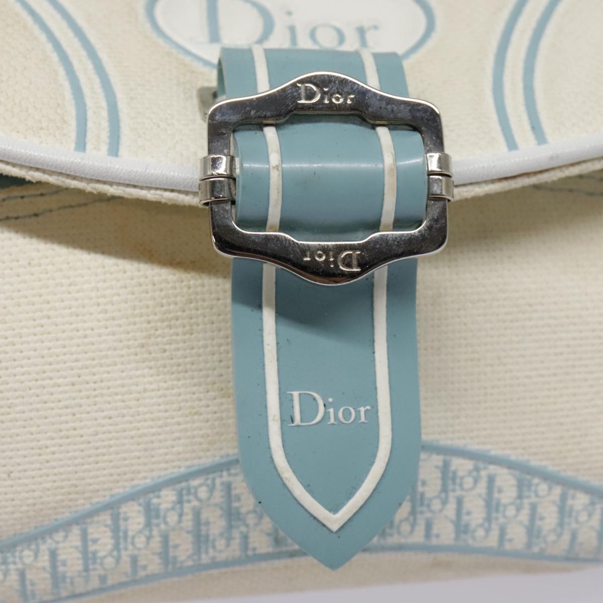 Christian Dior Shoulder Bag Canvas Blue Silver Auth bs18511