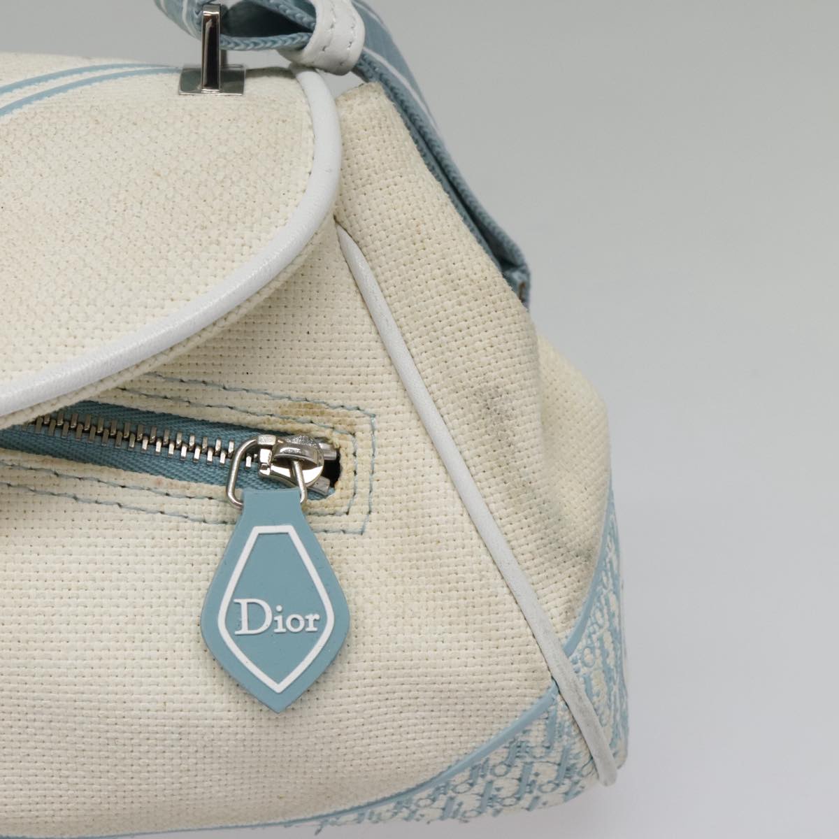 Christian Dior Shoulder Bag Canvas Blue Silver Auth bs18511