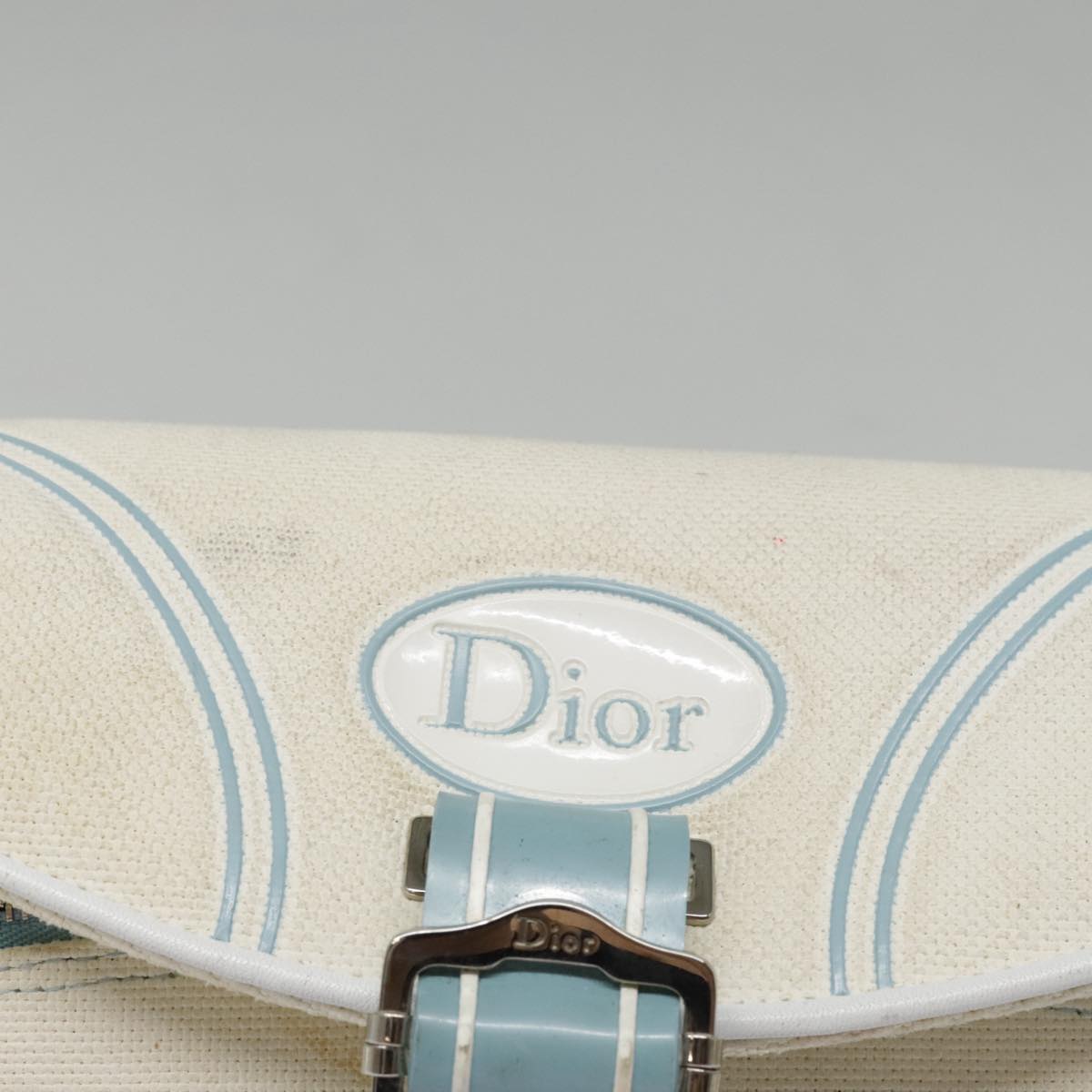 Christian Dior Shoulder Bag Canvas Blue Silver Auth bs18511