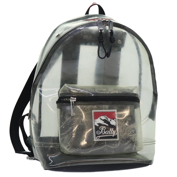 BALLY Backpack Vinyl Clear Black Silver Auth bs18516