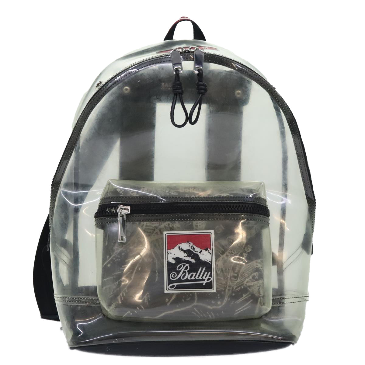 BALLY Backpack Vinyl Clear Black Silver Auth bs18516