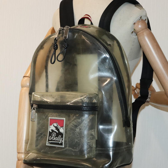 BALLY Backpack Vinyl Clear Black Silver Auth bs18516
