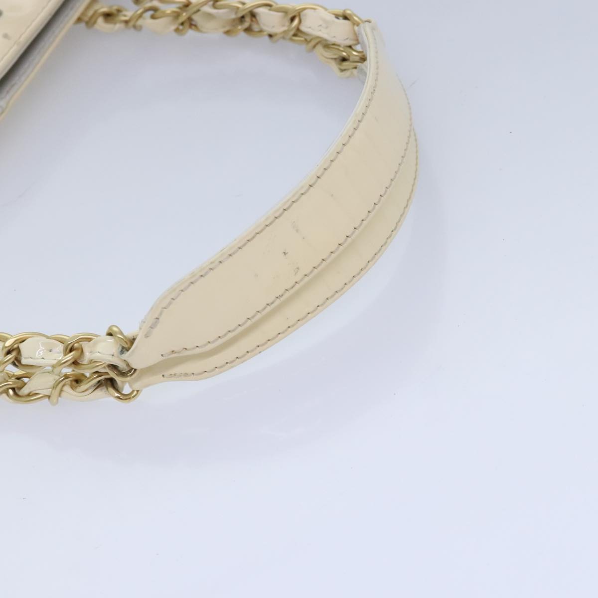 CHANEL COCO Mark Chain Hand Bag Enamel Beige Gold CC Auth bs18520