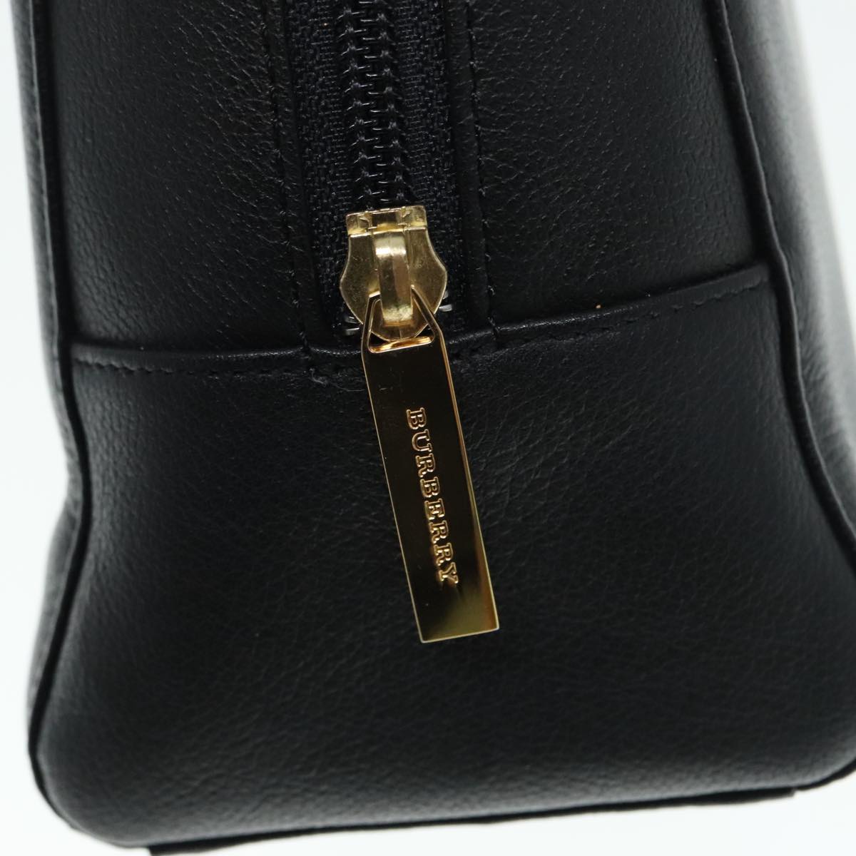 BURBERRY Hand Bag Leather Black Gold Auth bs18522