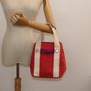 CHANEL Choco Bar Tote Bag Canvas Red Gold CC Auth bs18523-23