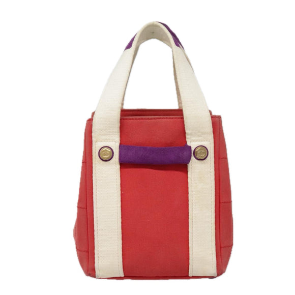 CHANEL Choco Bar Tote Bag Canvas Red Gold CC Auth bs18523