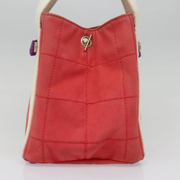 CHANEL Choco Bar Tote Bag Canvas Red Gold CC Auth bs18523