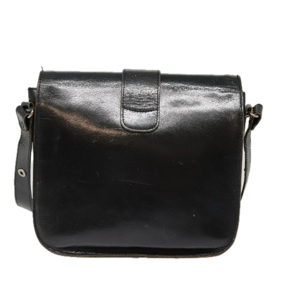 SAINT LAURENT Shoulder Bag Leather Black Silver Auth bs18524