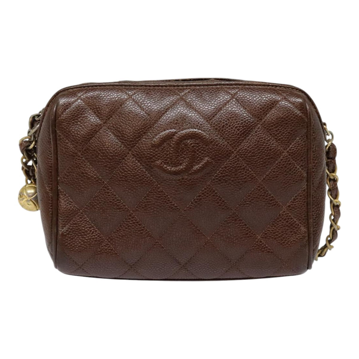 CHANEL Matelasse Chain Shoulder Bag Caviar Skin Brown Gold CC Auth bs18534 - 0