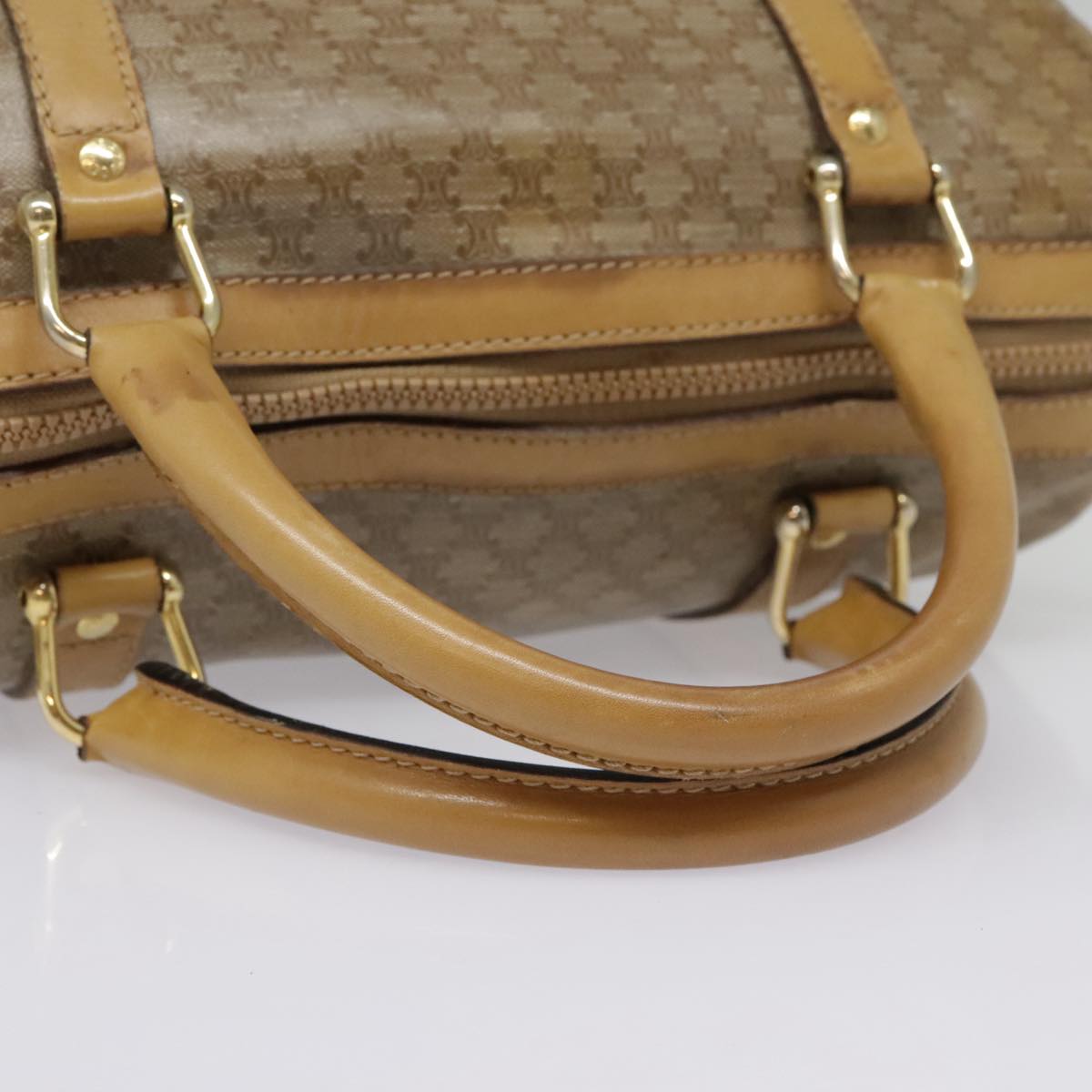 CELINE Macadam Canvas Boston Bag Beige Gold Auth bs18545