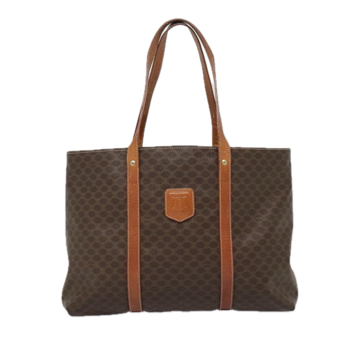 CELINE Macadam Canvas Tote Bag PVC Leather Brown Gold Auth bs18547