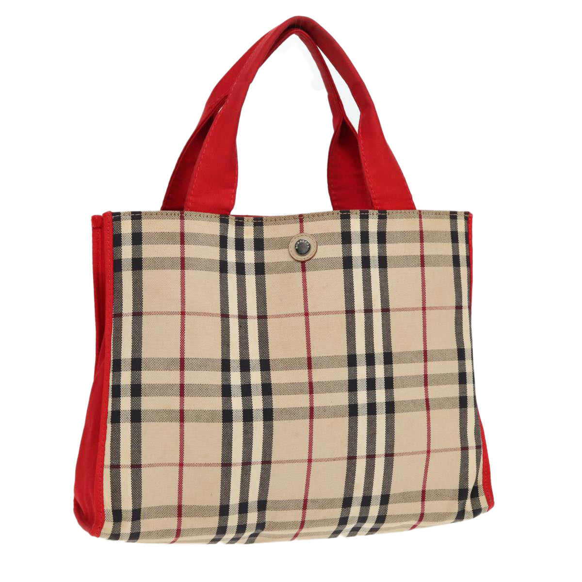 BURBERRY Nova Check Tote Bag Canvas Beige Silver Auth bs18551