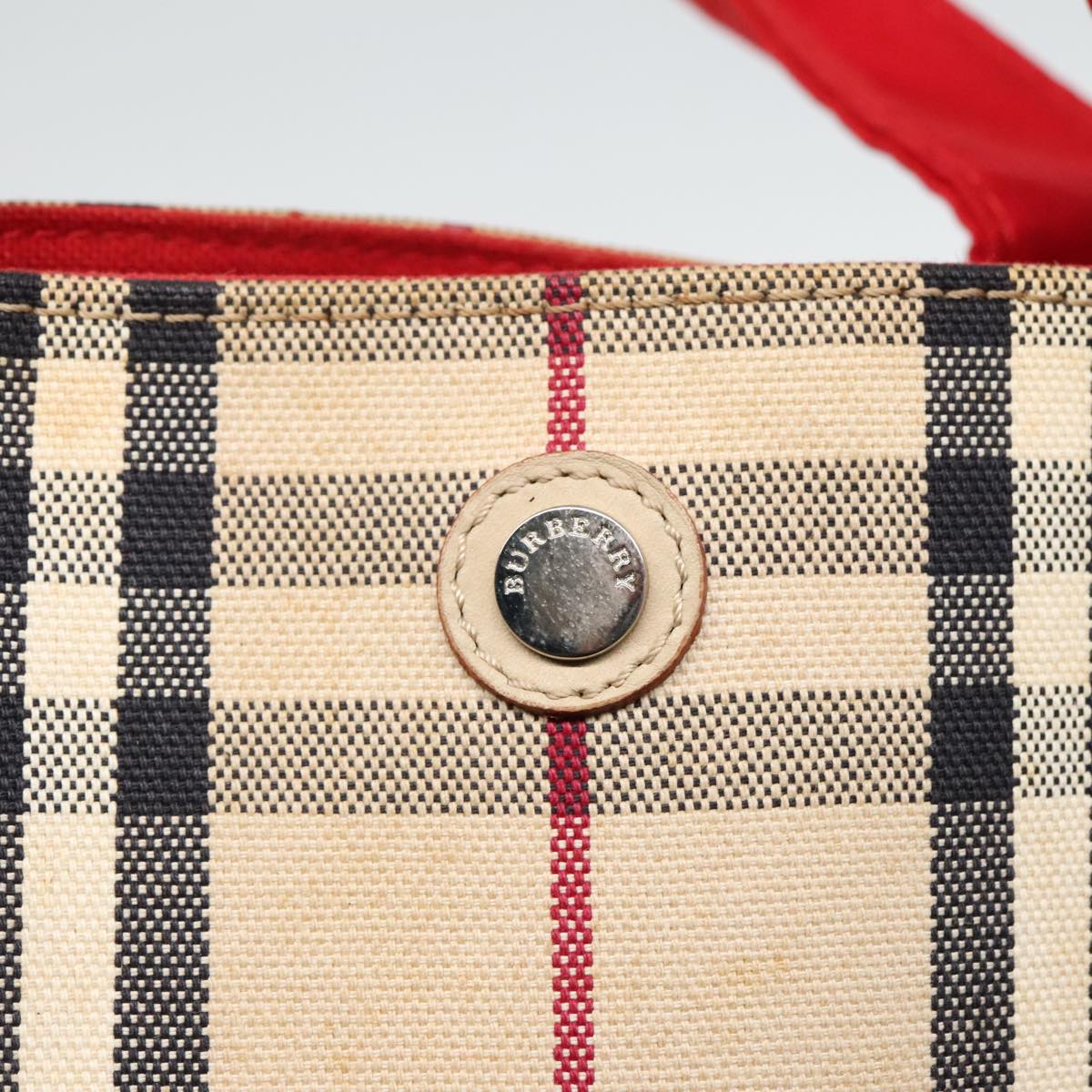 BURBERRY Nova Check Tote Bag Canvas Beige Silver Auth bs18551