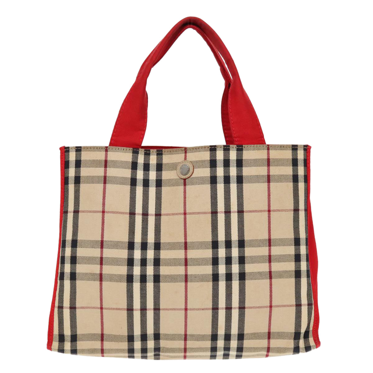 BURBERRY Nova Check Tote Bag Canvas Beige Silver Auth bs18551