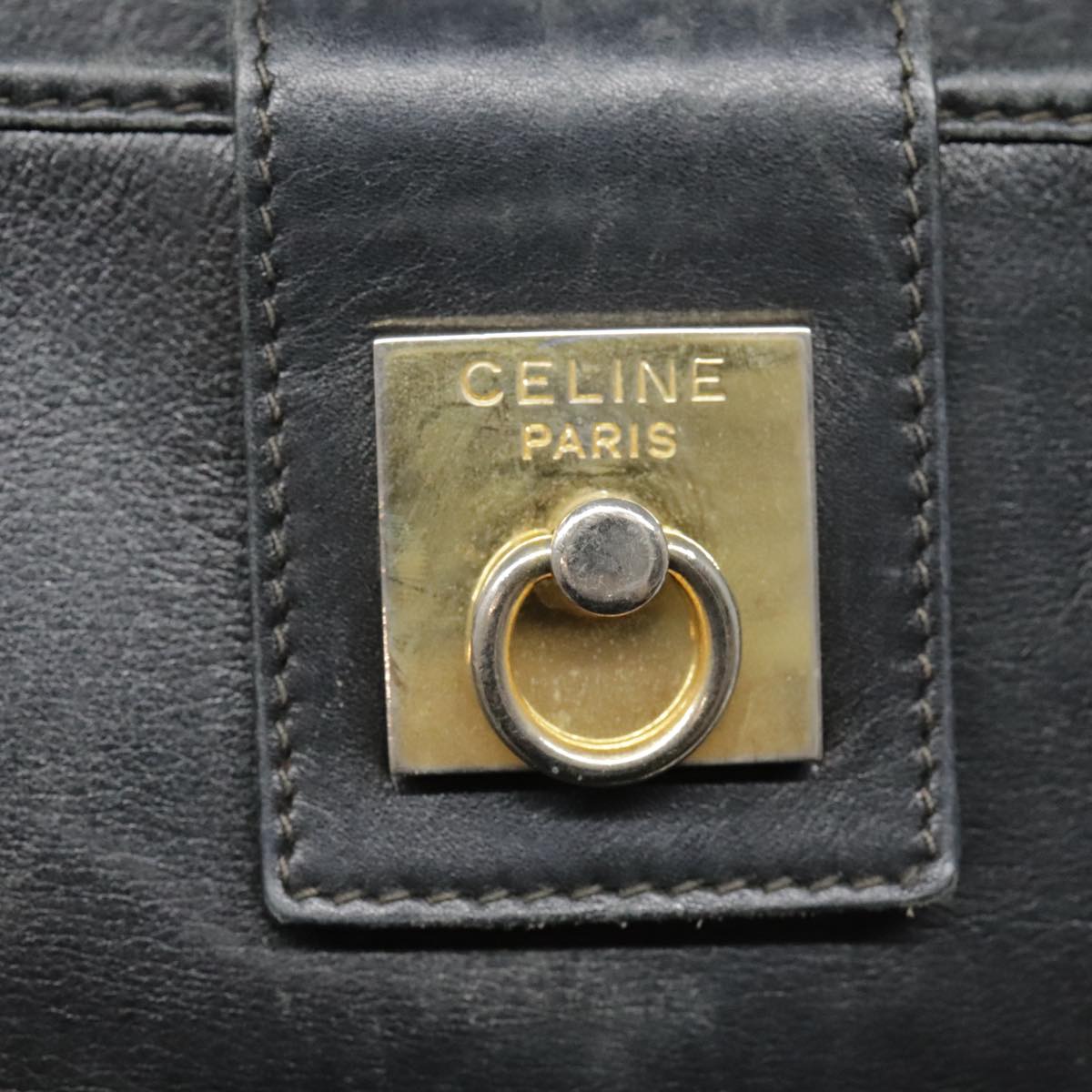 CELINE Shoulder Bag Leather Black Gold Auth bs18552