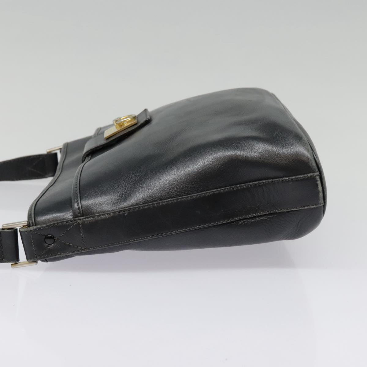 CELINE Shoulder Bag Leather Black Gold Auth bs18552