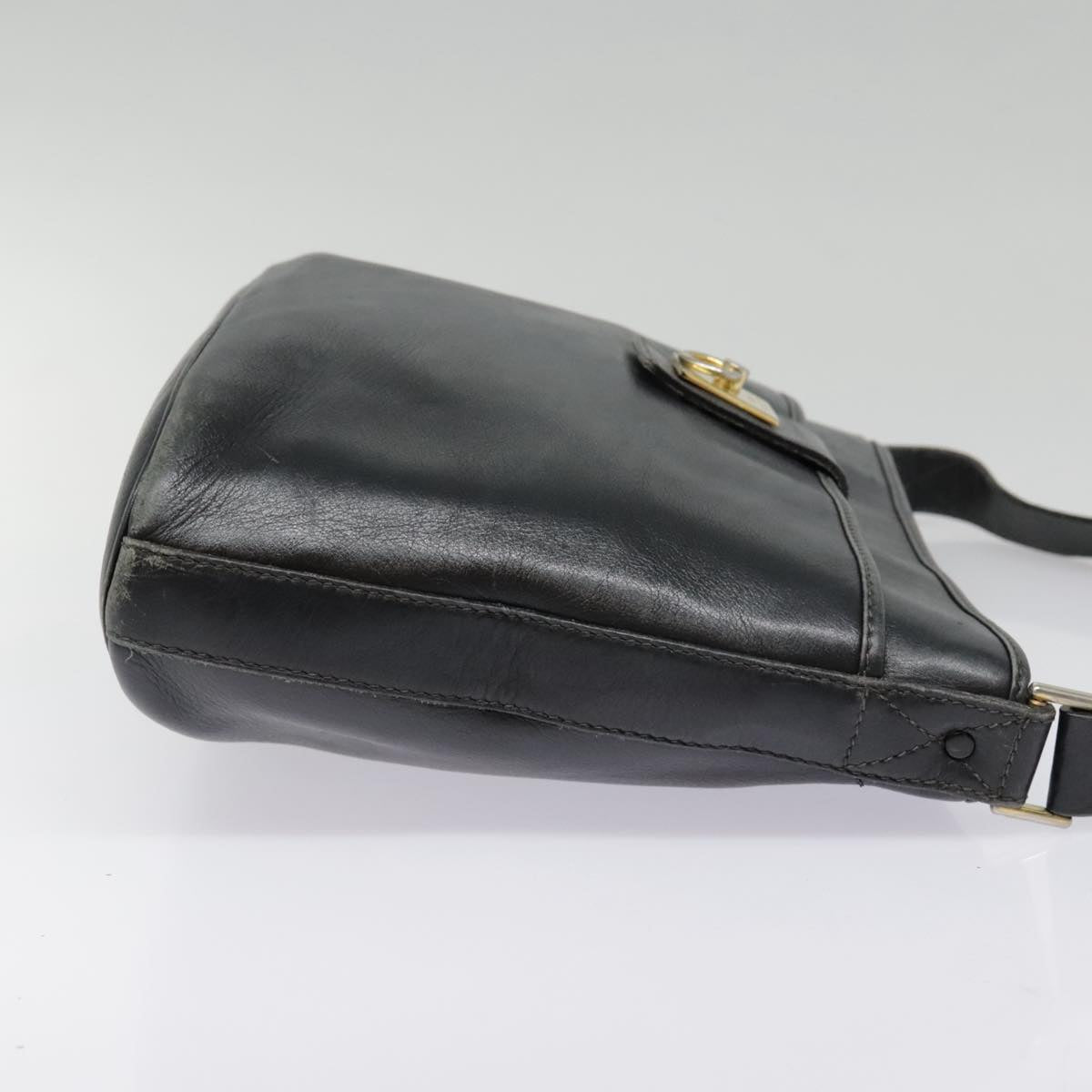 CELINE Shoulder Bag Leather Black Gold Auth bs18552