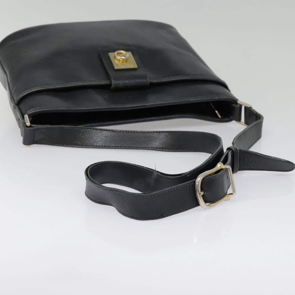 CELINE Shoulder Bag Leather Black Gold Auth bs18552