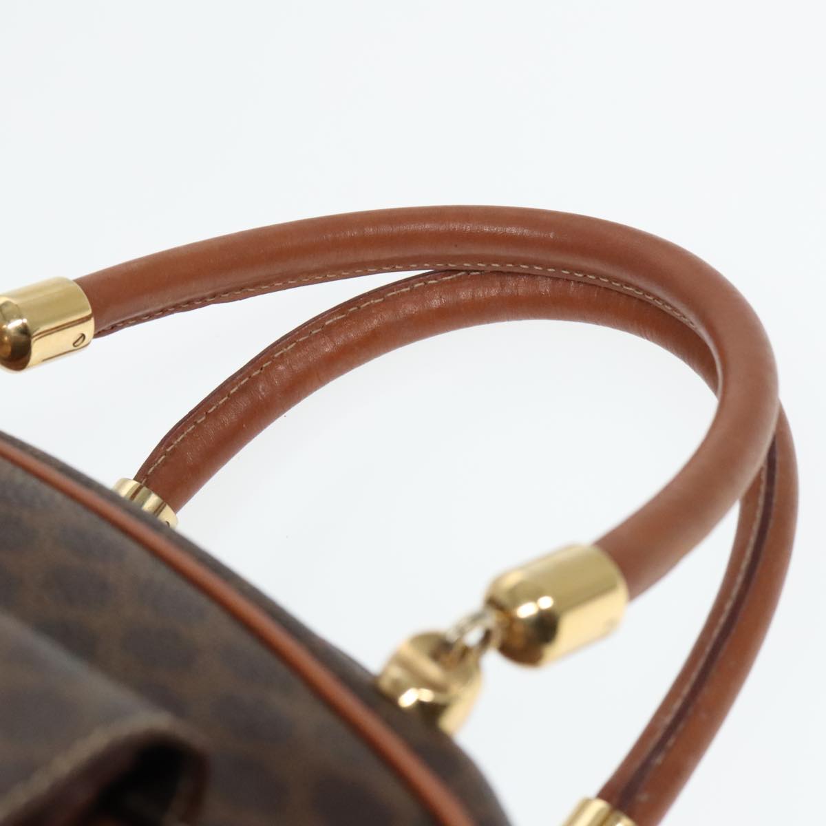 CELINE Macadam Canvas Hand Bag PVC Leather Brown Gold Auth bs18553